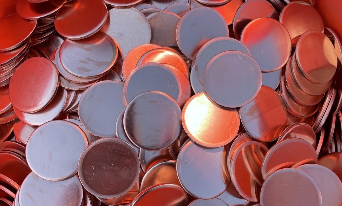 Freshly struck copper coin blanks