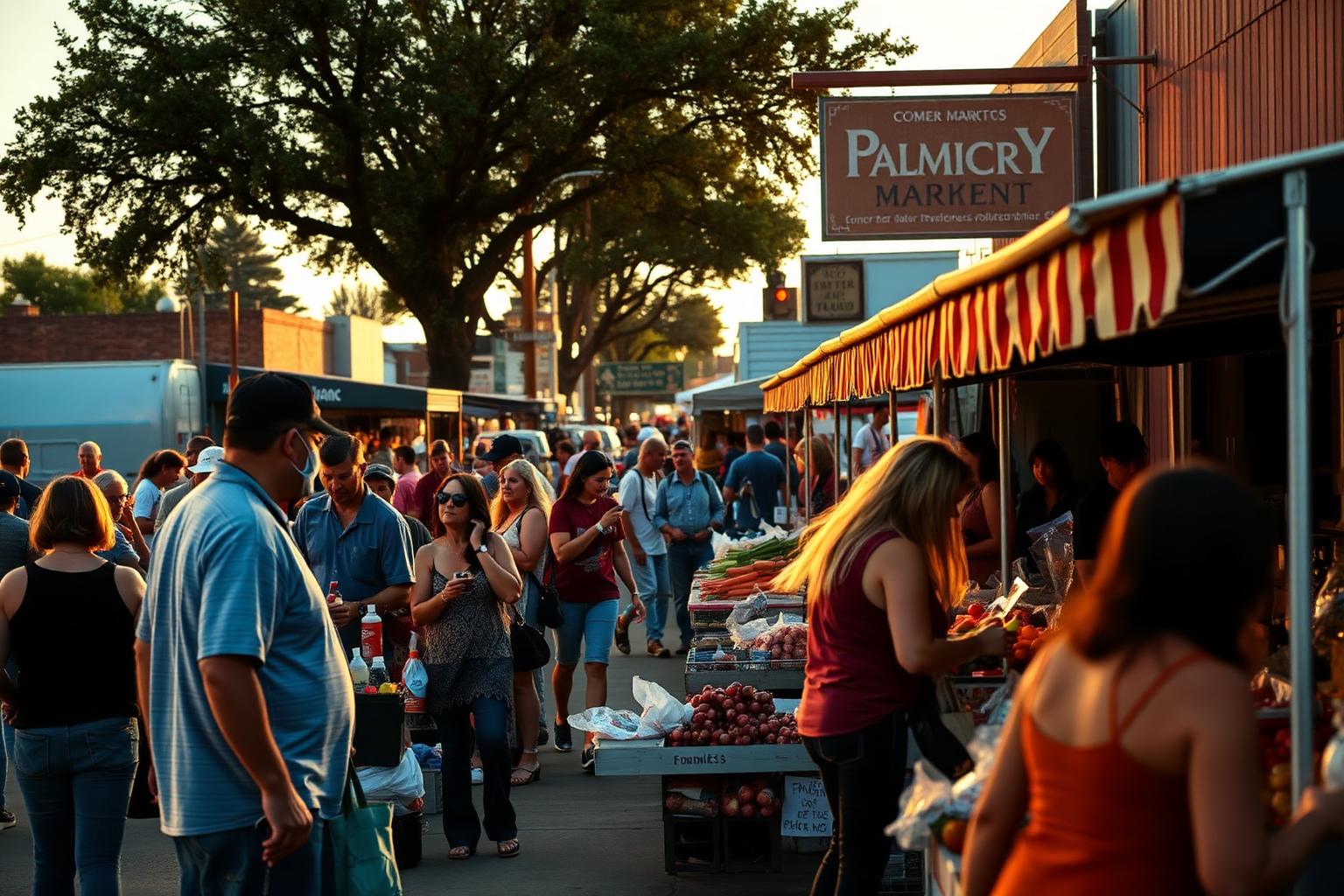 Texas community market with people trading